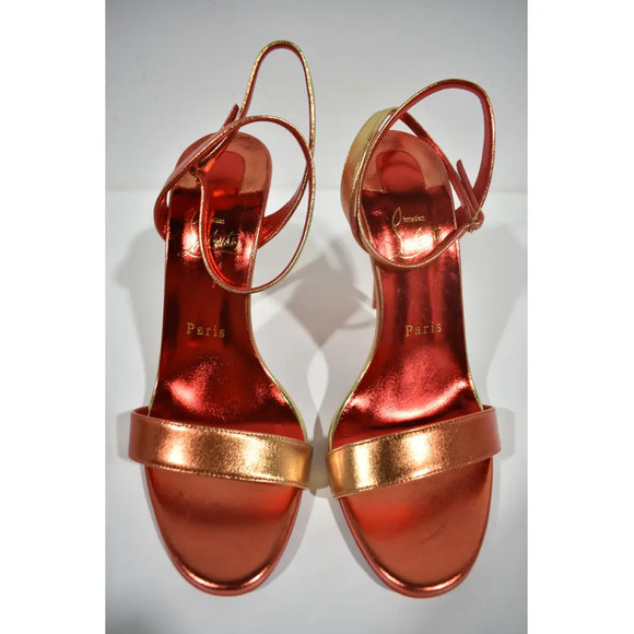 Christian Louboutin Loubigirl 100 Fiamma Red Ankle Strap Sandal Heel Pump 38.5 - Picture 7 of 12
